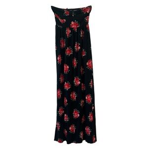 Floral Black Maxi Dress Strapless Roses 🌹 Small